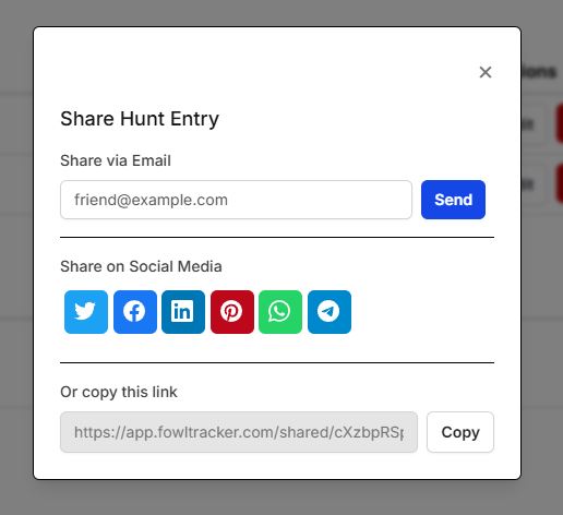Shared hunt screenshot showing a private link view for hunting partners